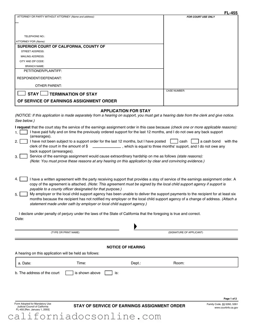 Fill Your California Fl 455 Form