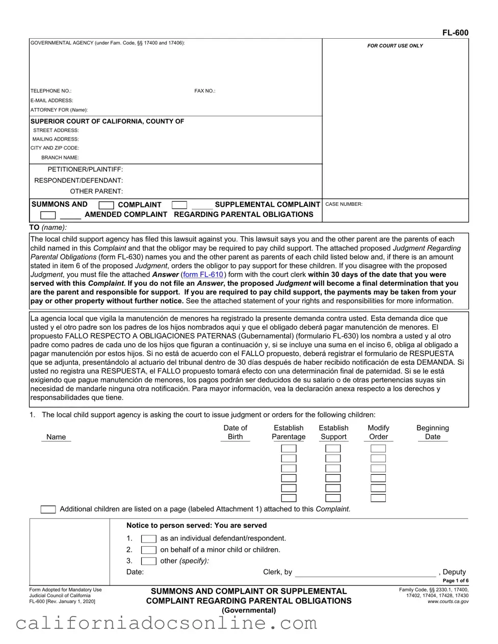 Fill Your California Fl 600 Form