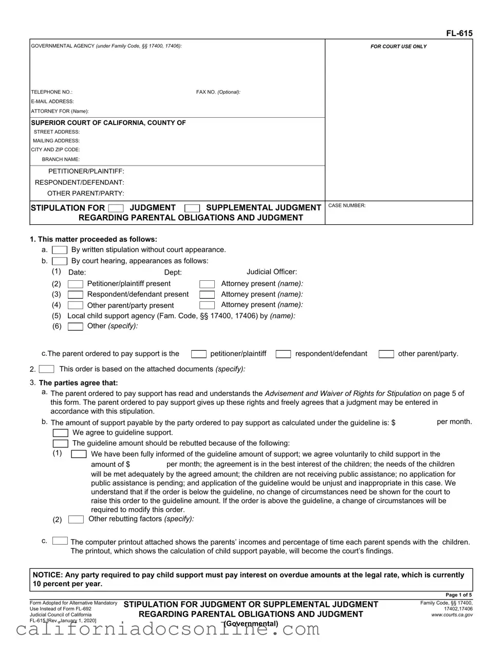 Fill Your California Fl 615 Form