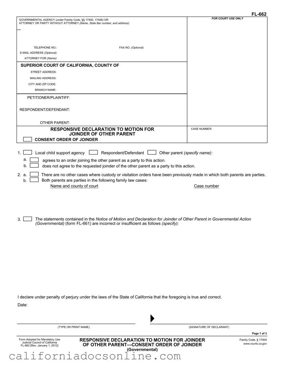 Fill Your California Fl 662 Form