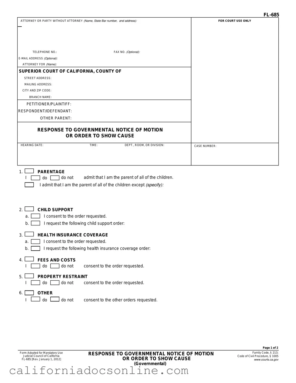 Fill Your California Fl 685 Form