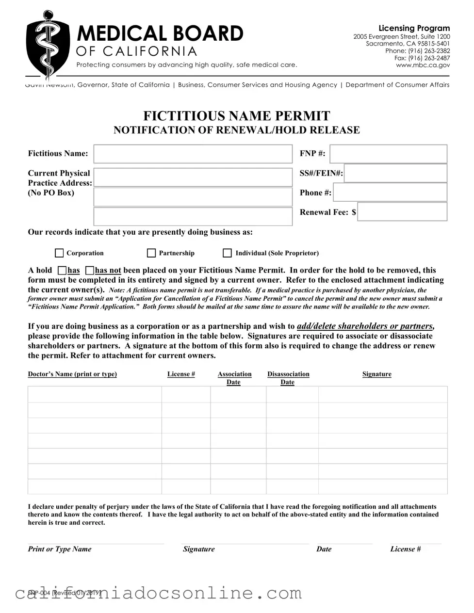 Fill Your California Fnp 004 Form