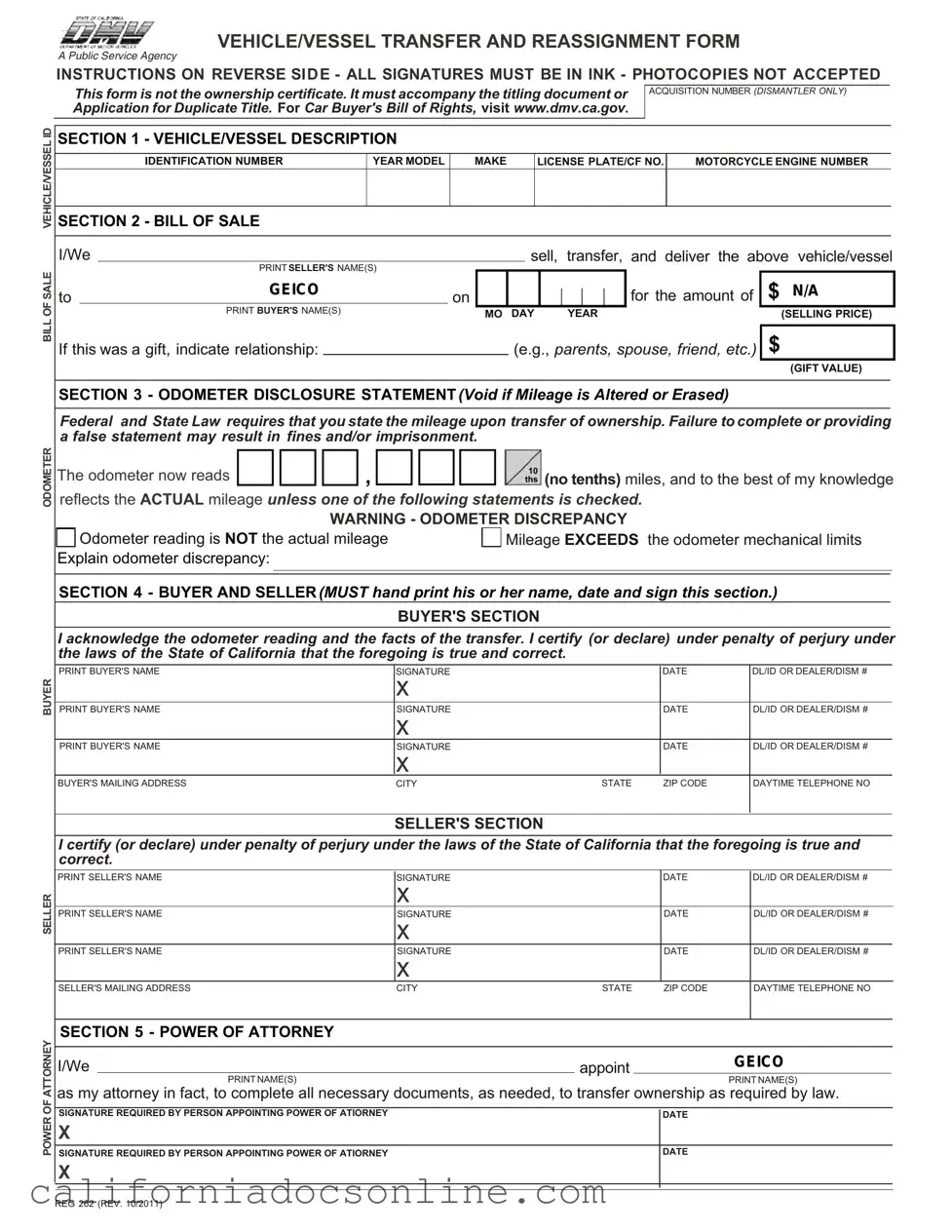 Fill Your California Fotm Reg 262 Form