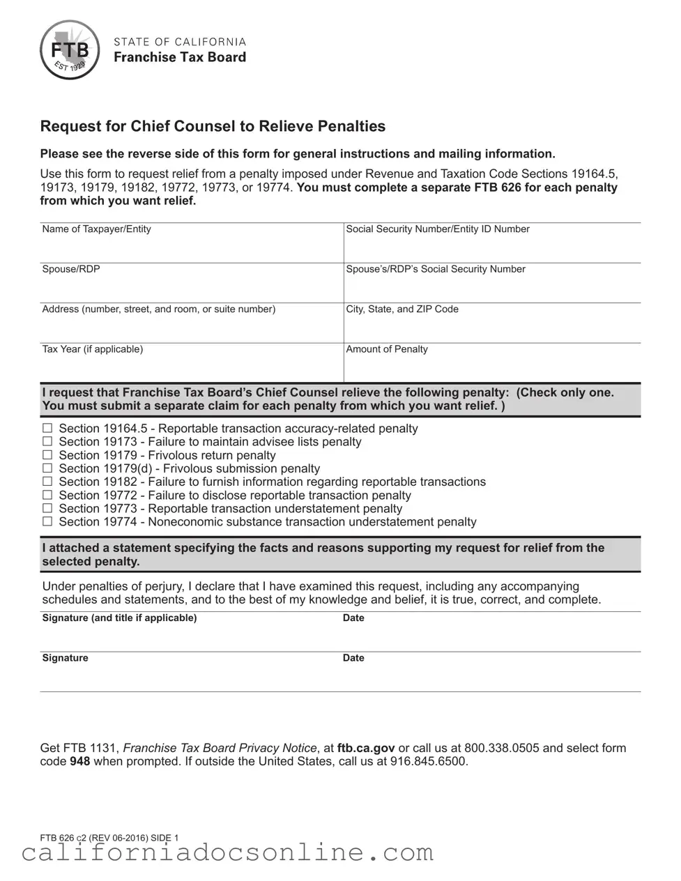 Fill Your California Ftb 626 Form