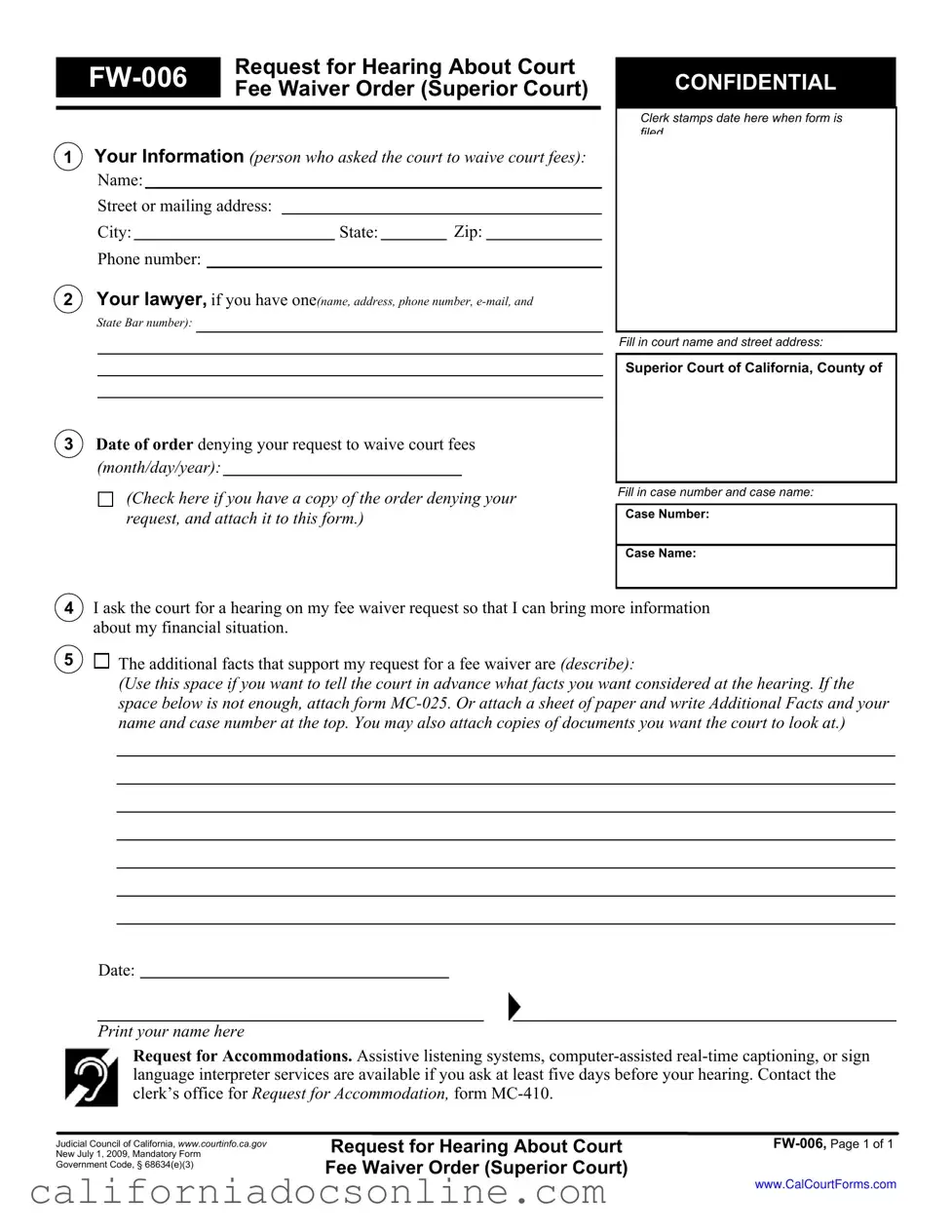Fill Your California Fw 006 Form