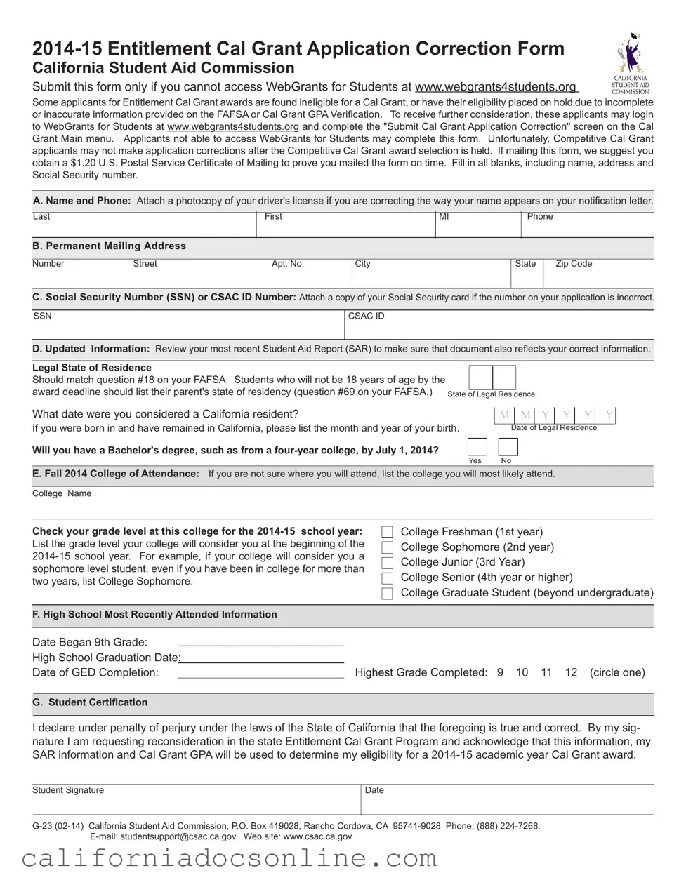 Fill Your California G 23 Form