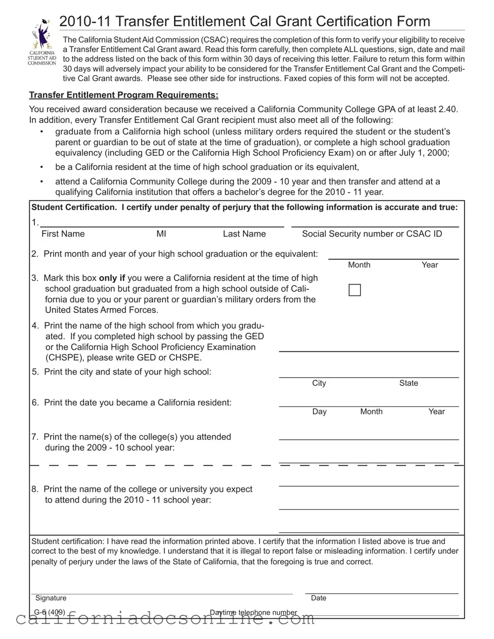 Fill Your California G 6 Form