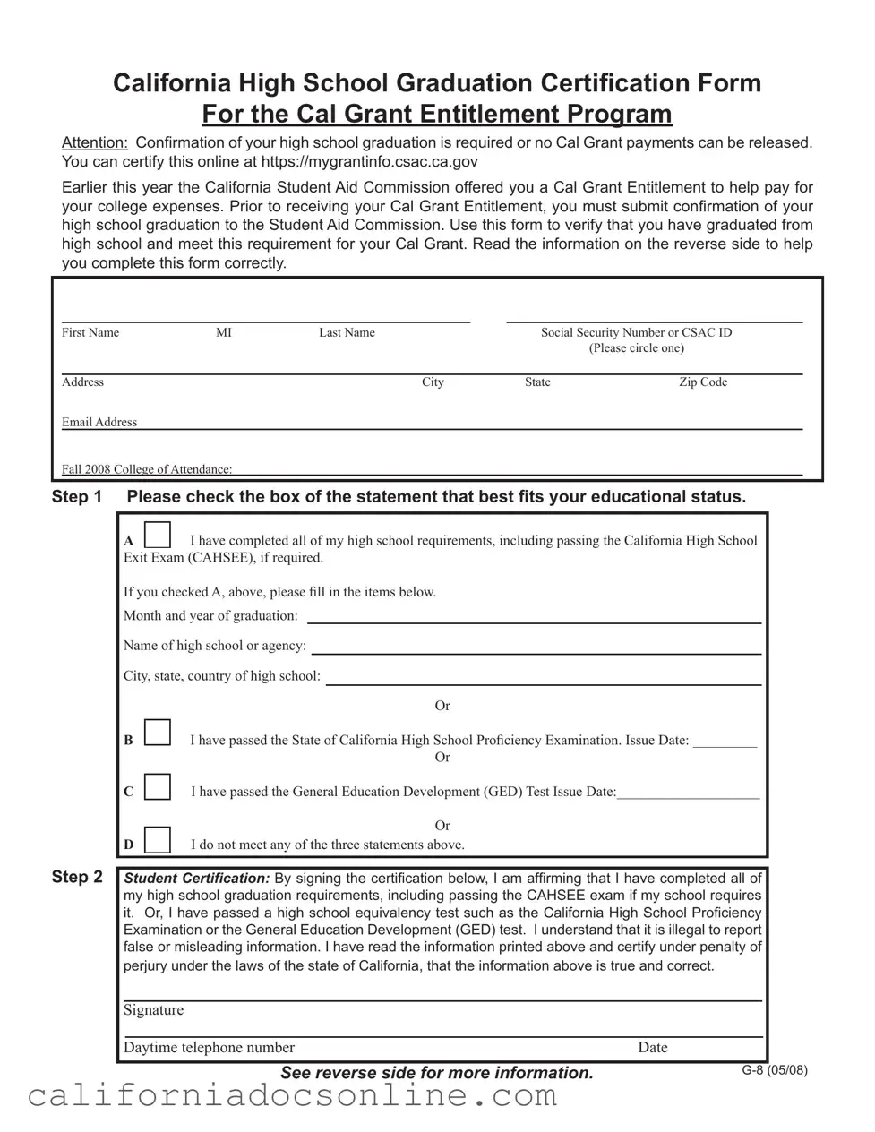 Fill Your California G 8 Form