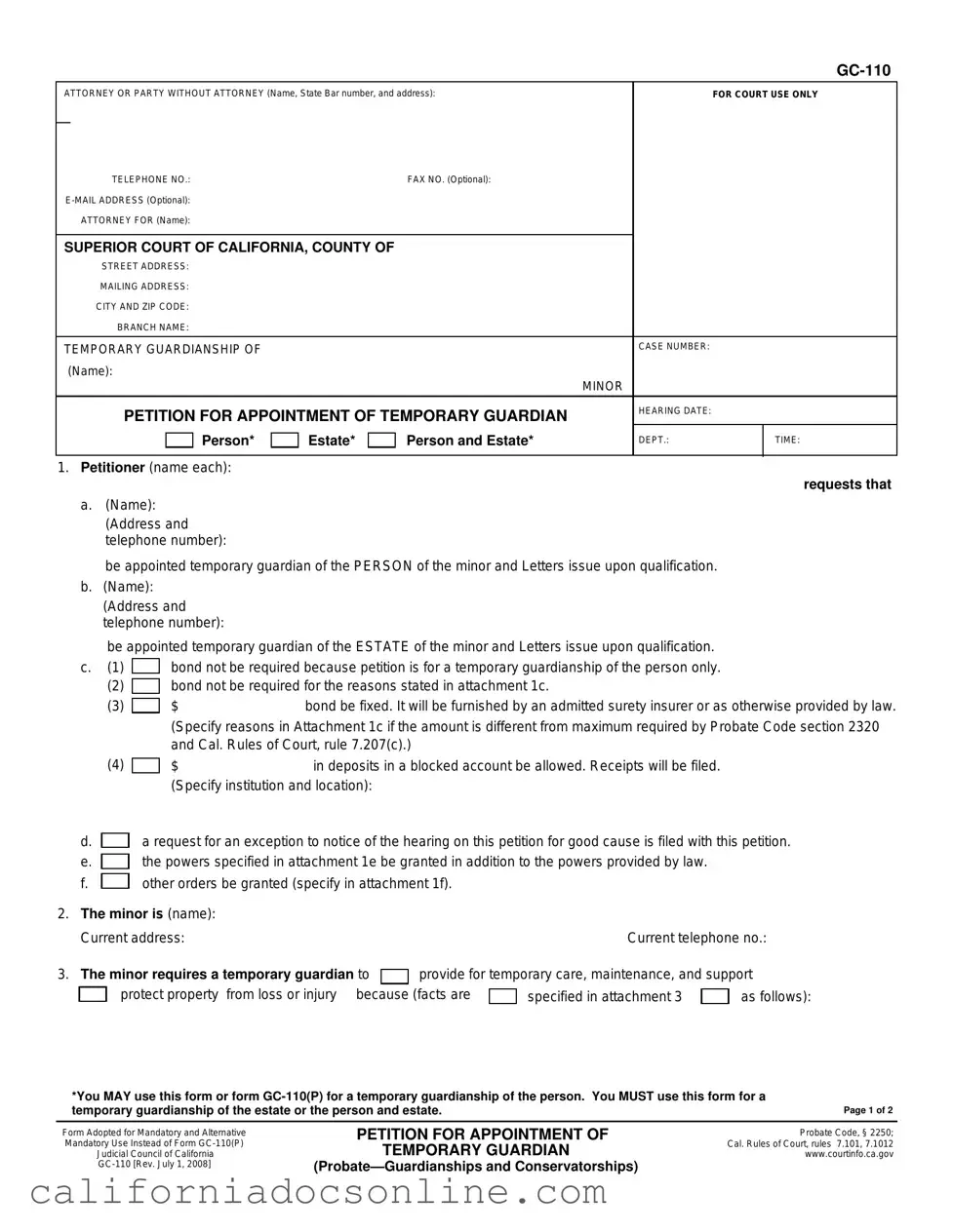Fill Your California Gc 110 Form