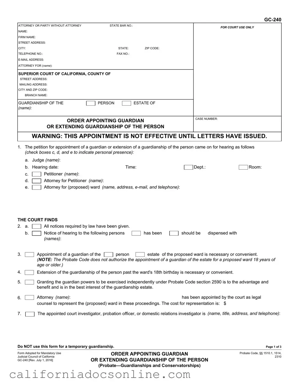 Fill Your California Gc 240 Form