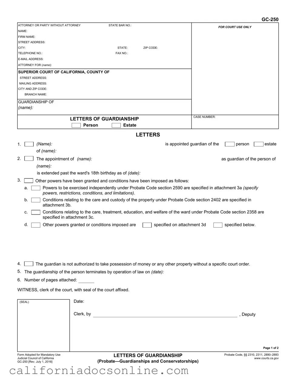 Fill Your California Gc 250 Form