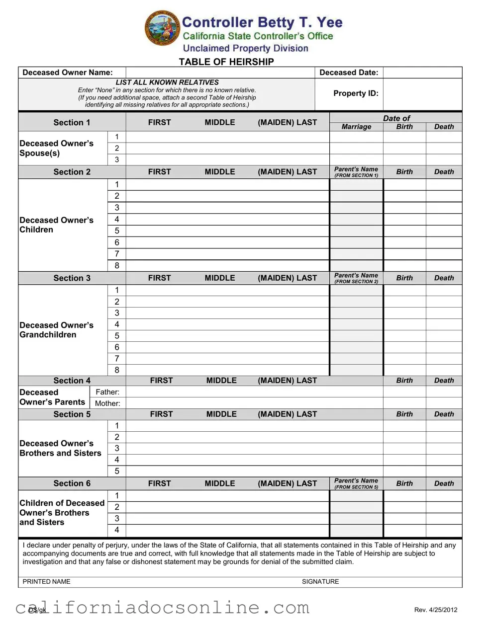 Fill Your California Heirship Form
