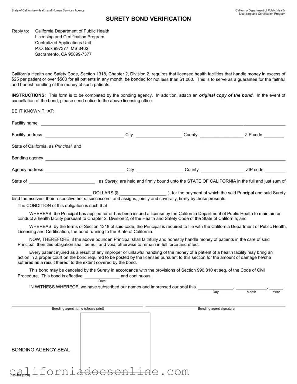 Fill Your California Hs 402 Form