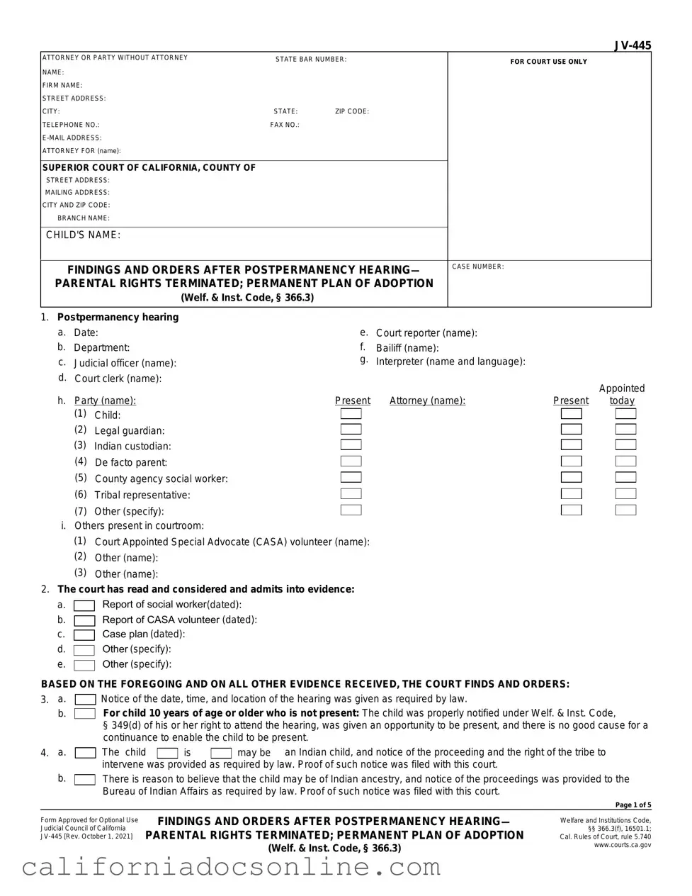 Fill Your California Jv 445 Form