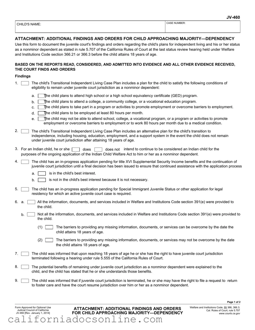 Fill Your California Jv 460 Form