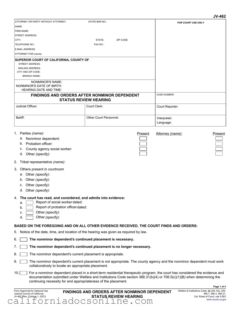 Fill Your California Jv 462 Form