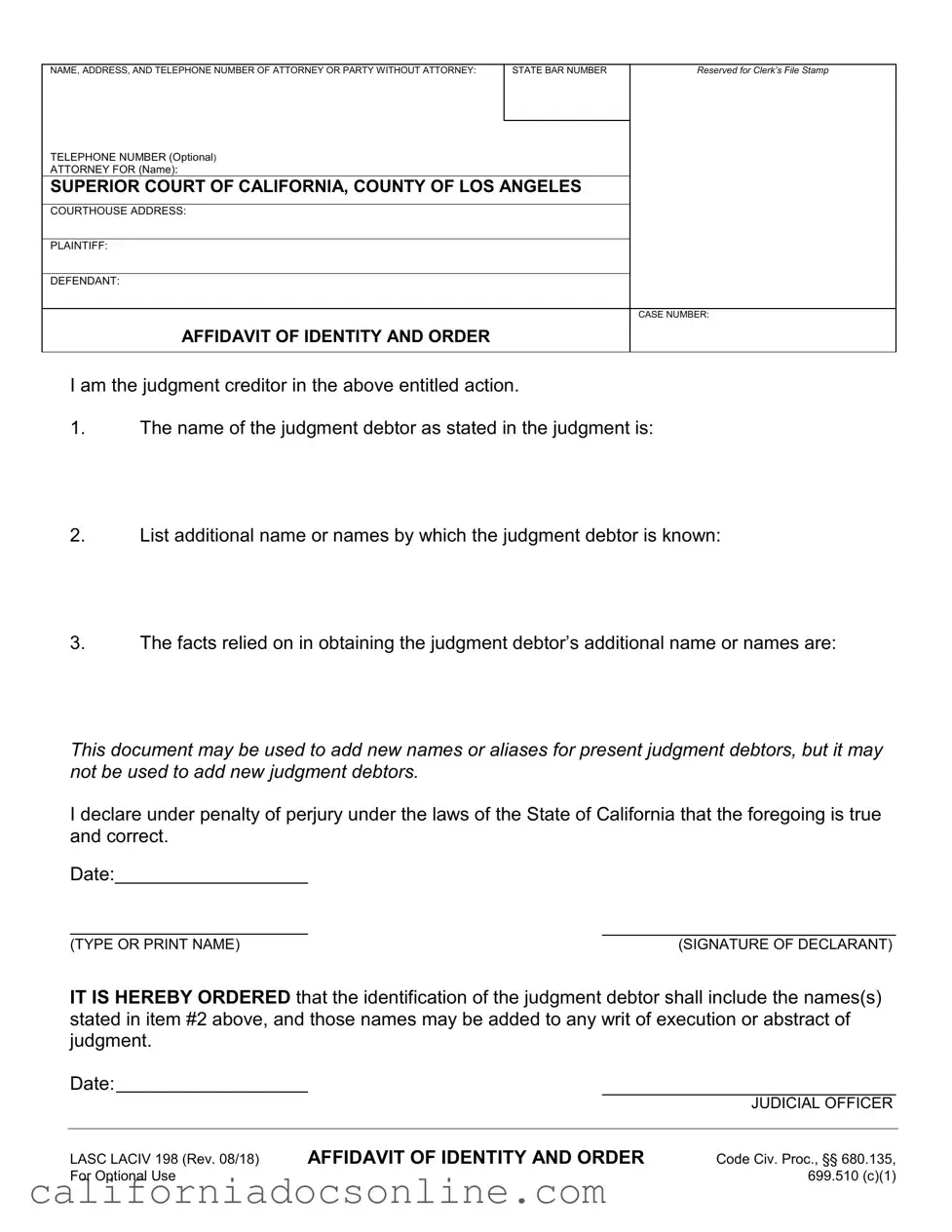 Fill Your California Laciv 198 Form