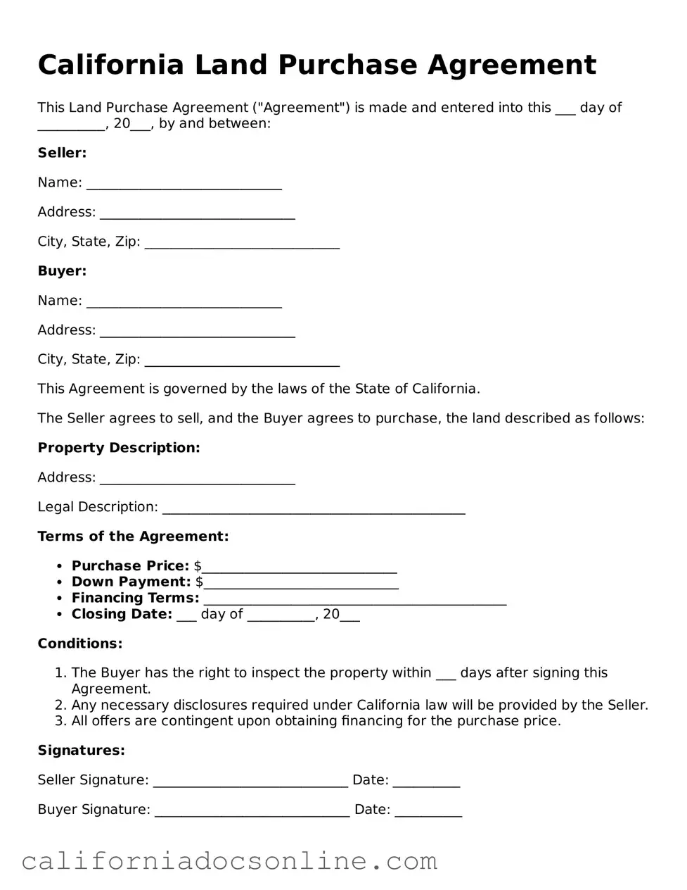 Official California Land Purchase Agreement Document