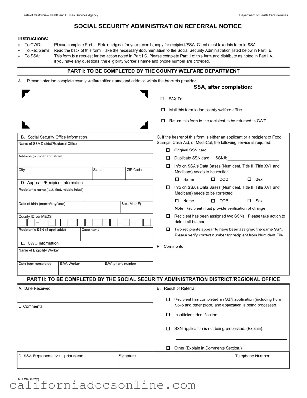 Fill Your California Mc 194 Form