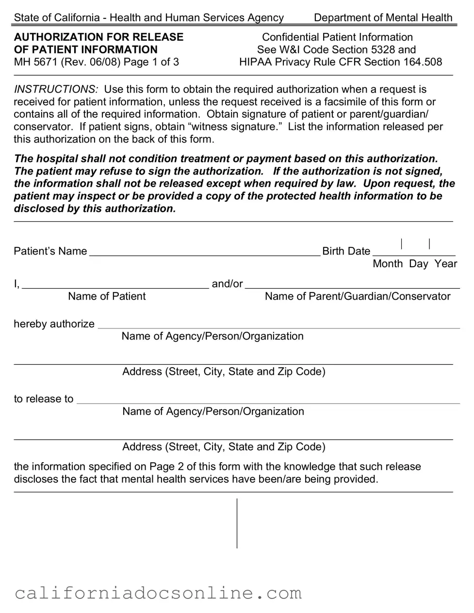 Fill Your California Mh 5671 Form