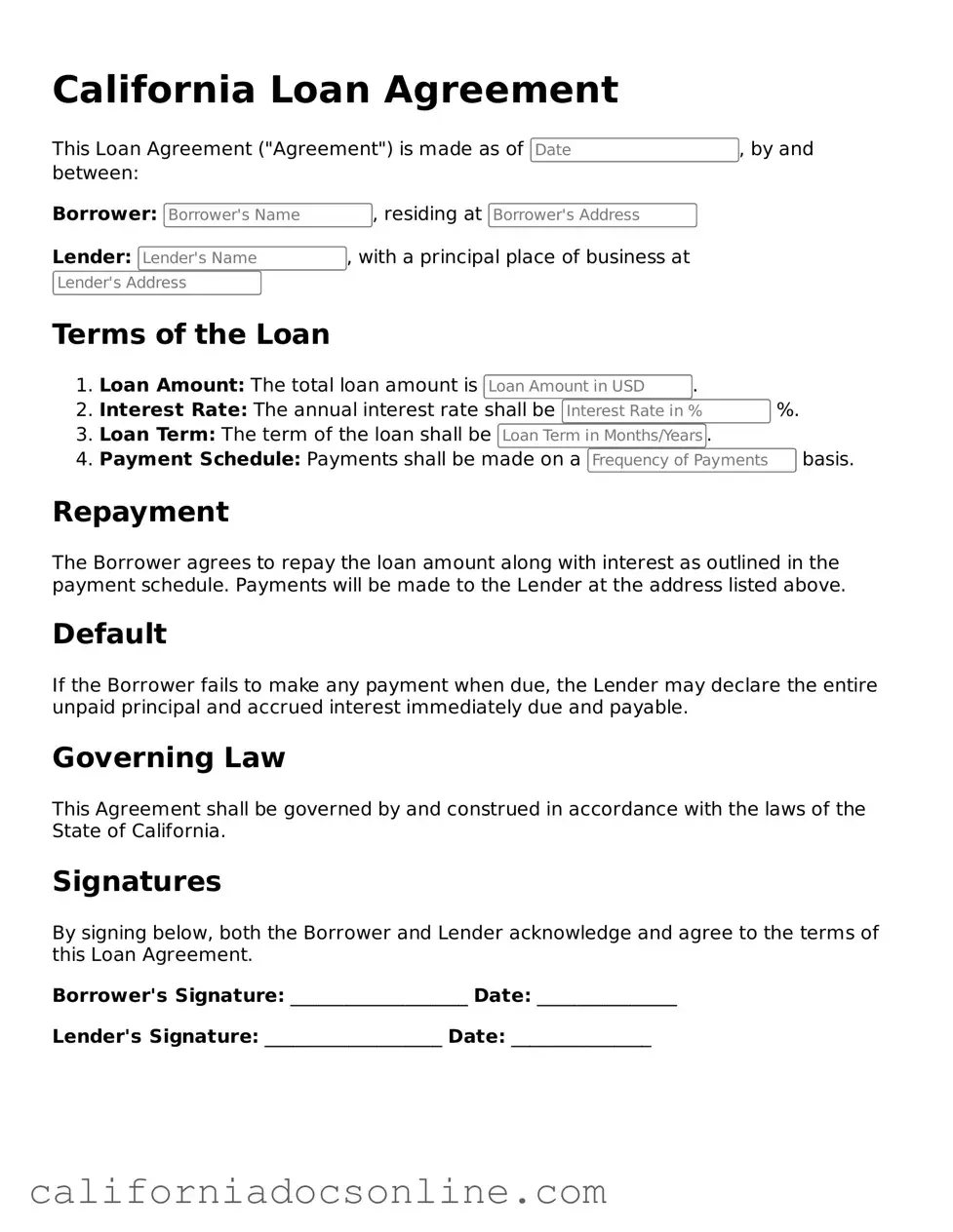Official California Loan Agreement Document