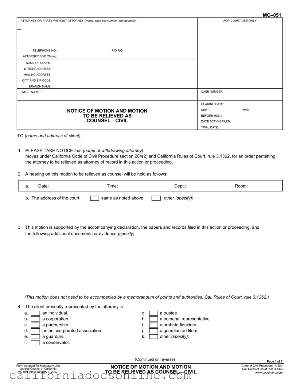 Fill Your California Motion Form