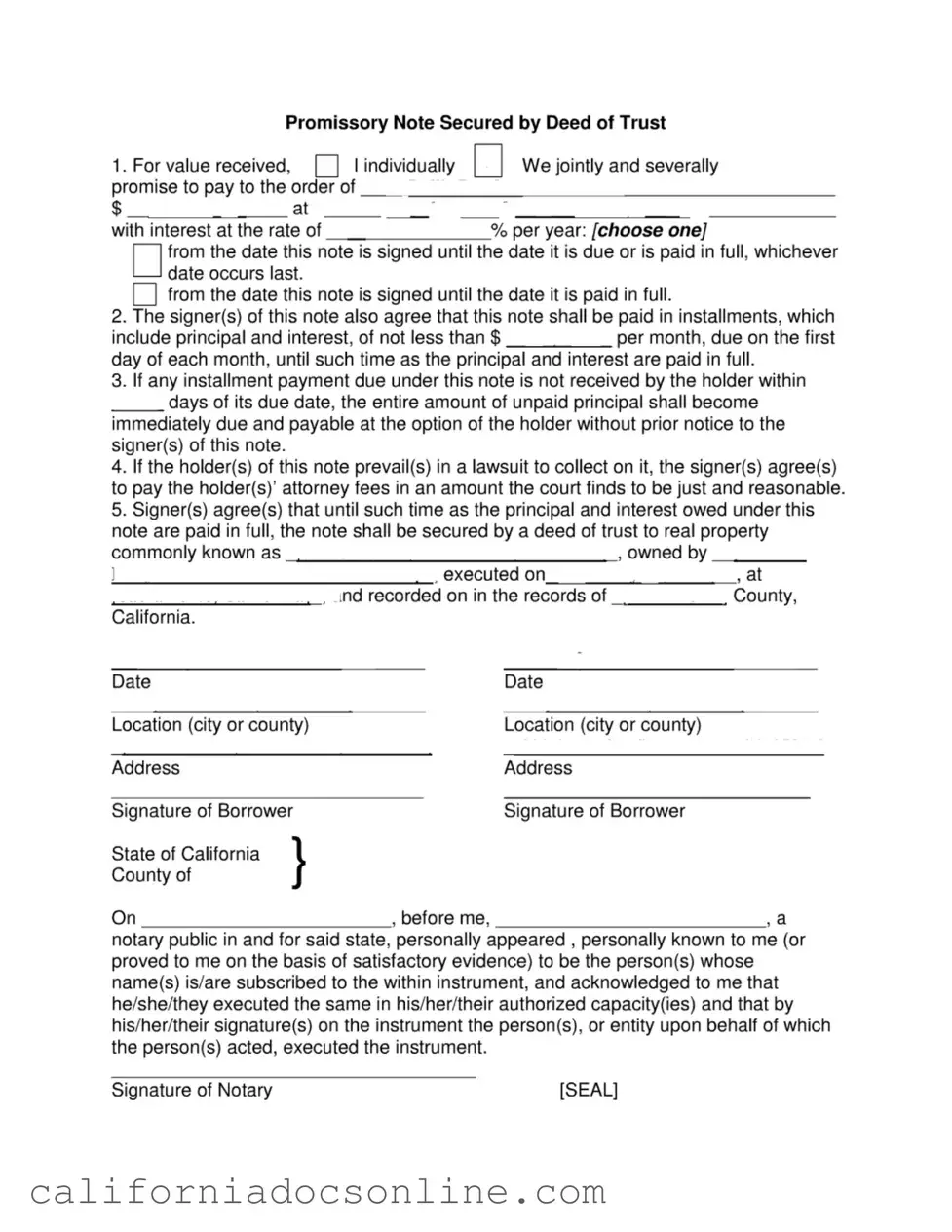 Fill Your California Note Secured Form