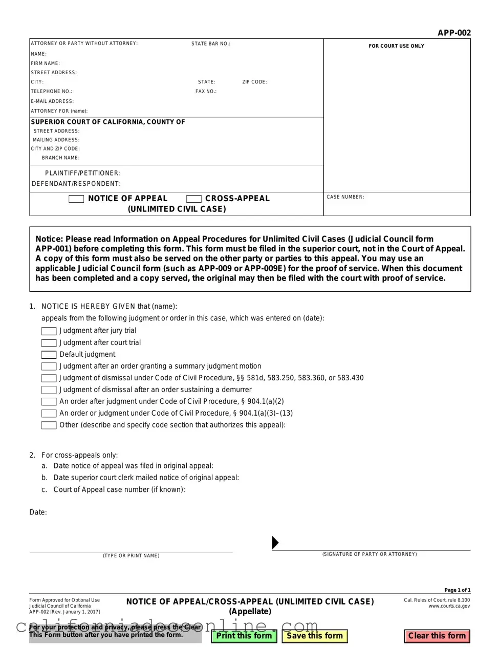 Fill Your California Notice App 002 Form