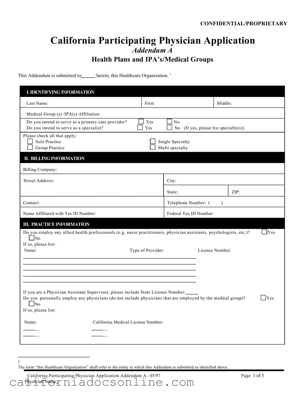 Fill Your California Participating Physician Form