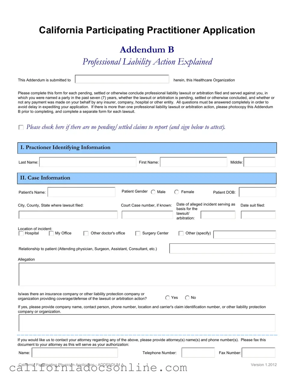 Fill Your California Participating Practitioner Form
