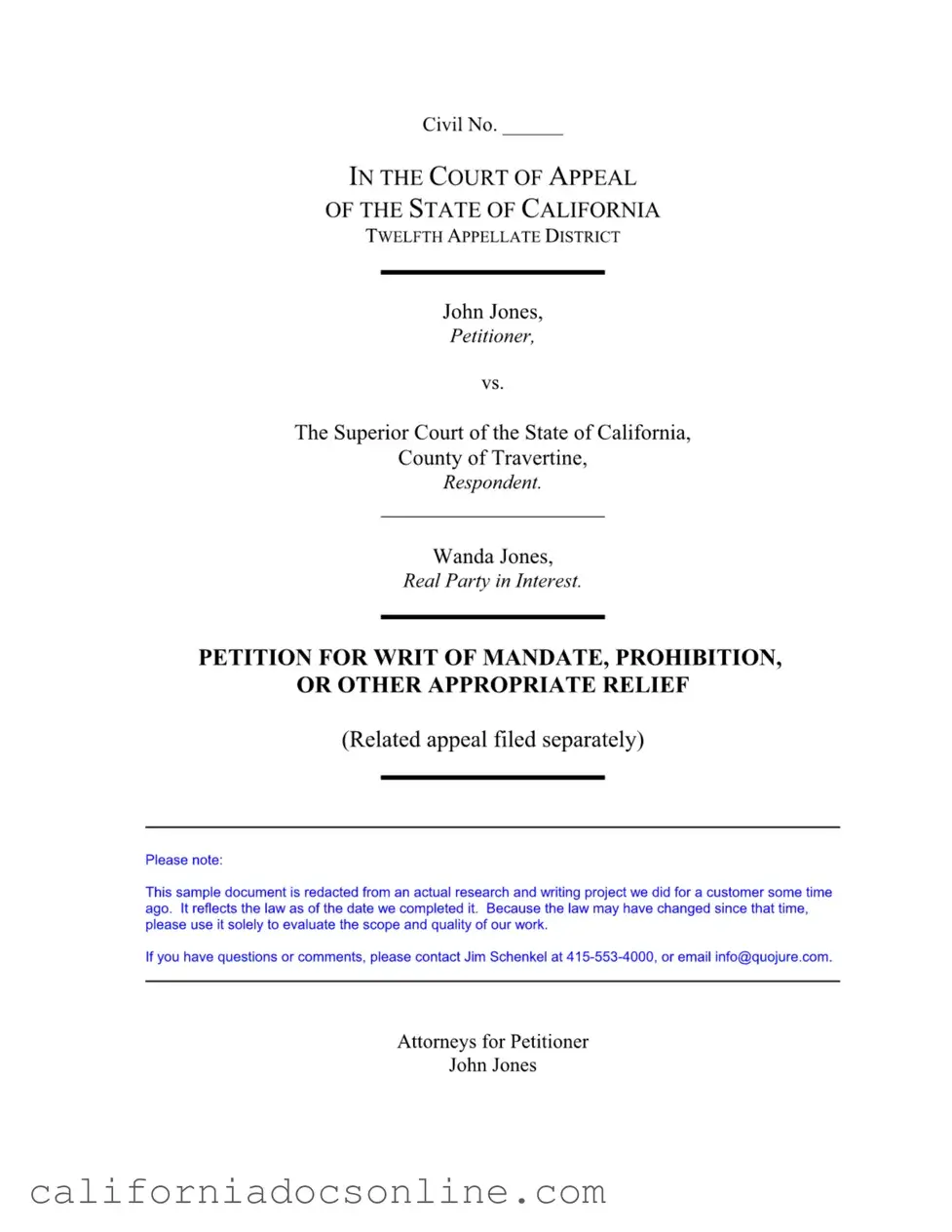 Fill Your California Petition Mandate Form