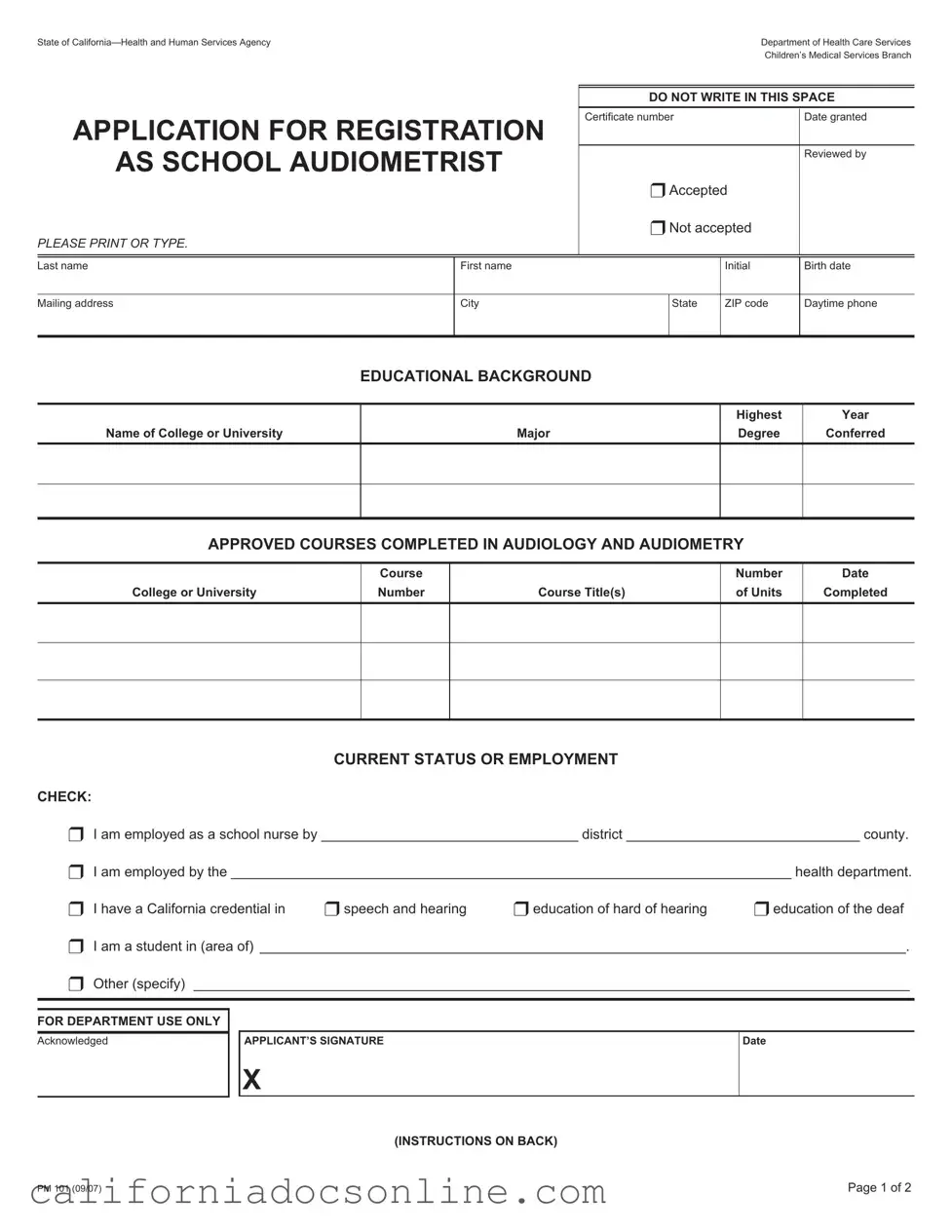 Fill Your California Pm 101 Form