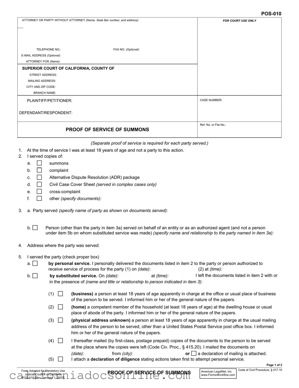 Fill Your California Pos 010 Form