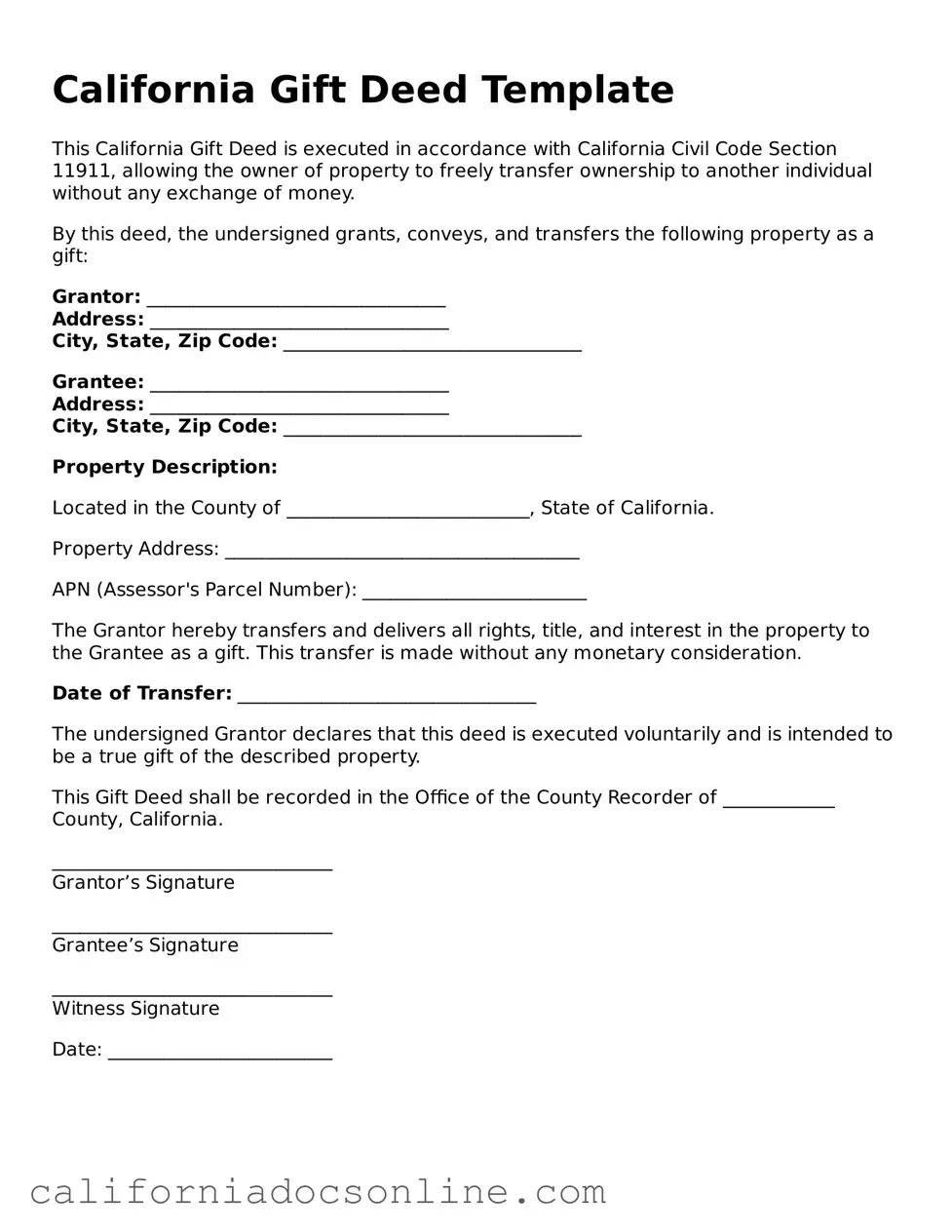 Official California Gift Deed Document