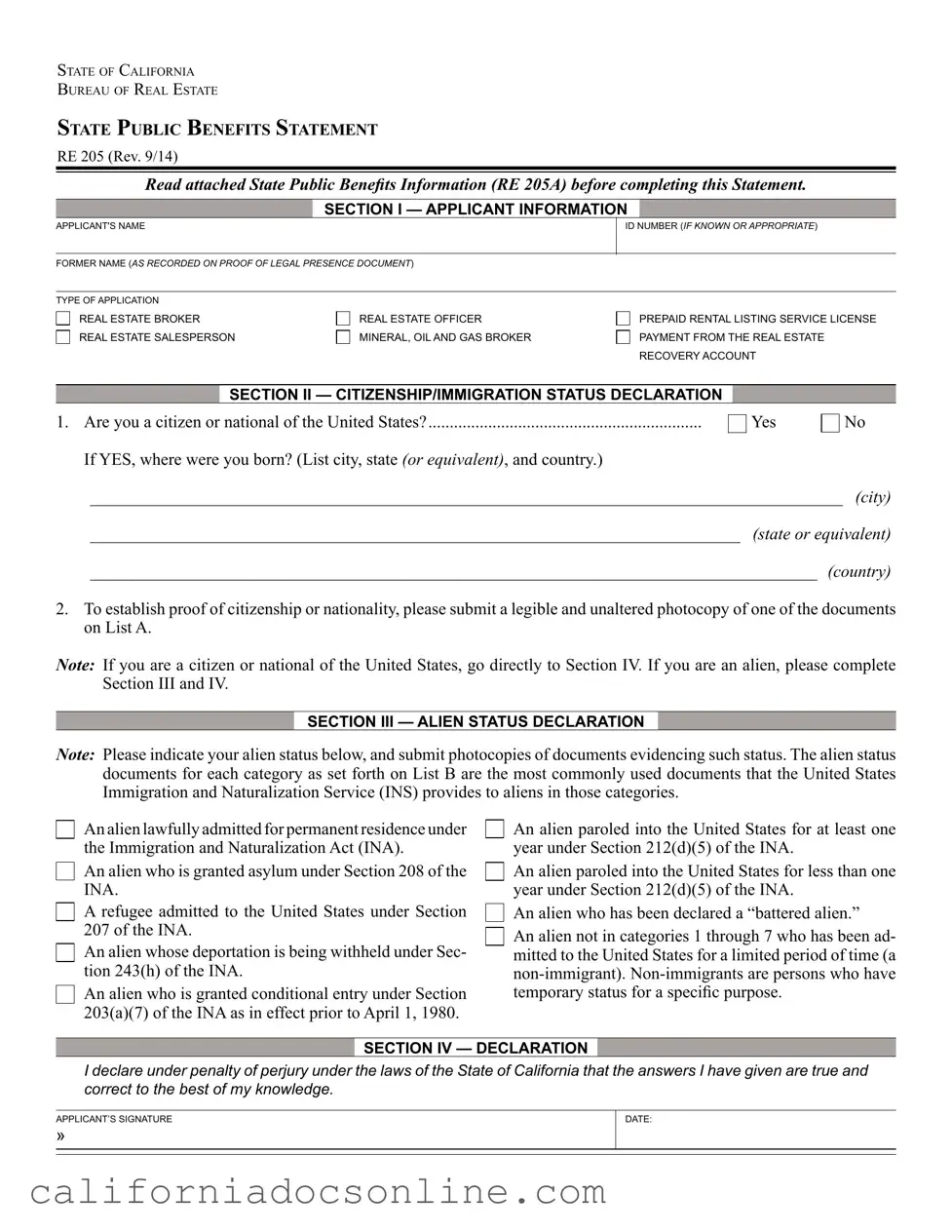 Fill Your California Re 205 Form