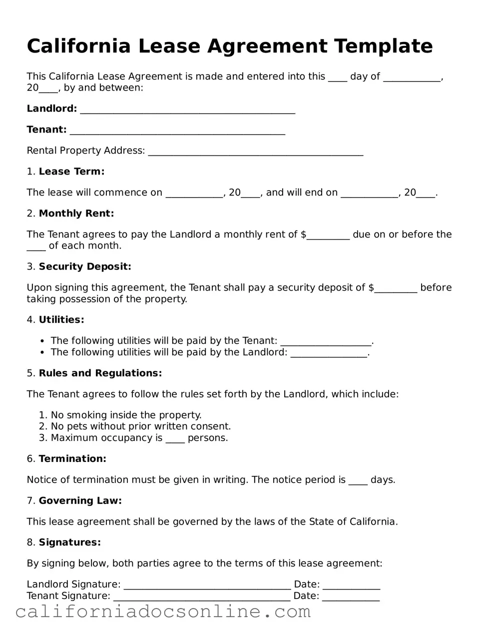 Official California Lease Agreement Document