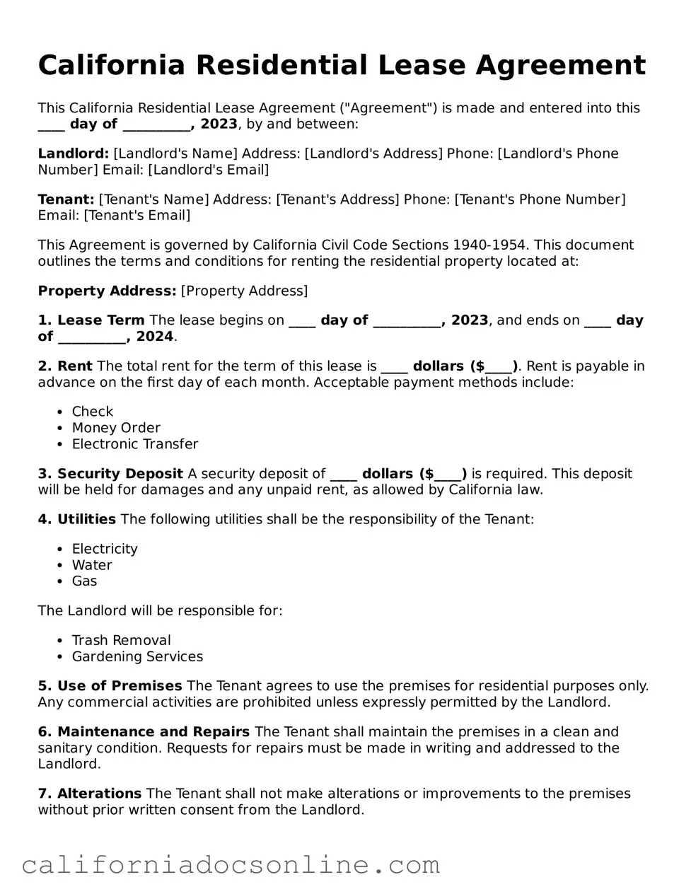 Official California Residential Lease Agreement Document