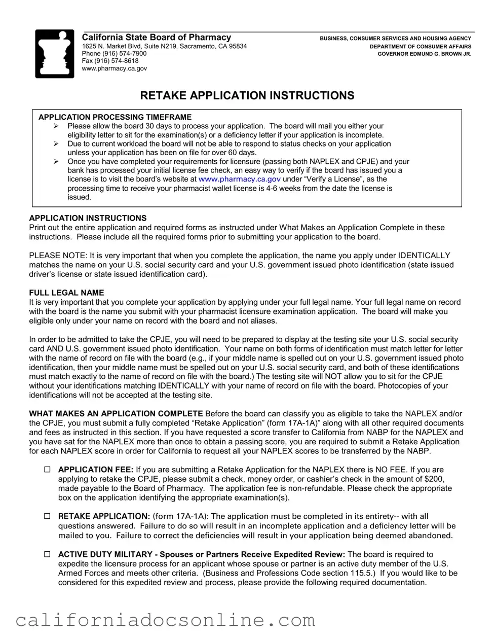 Fill Your California Retake Form