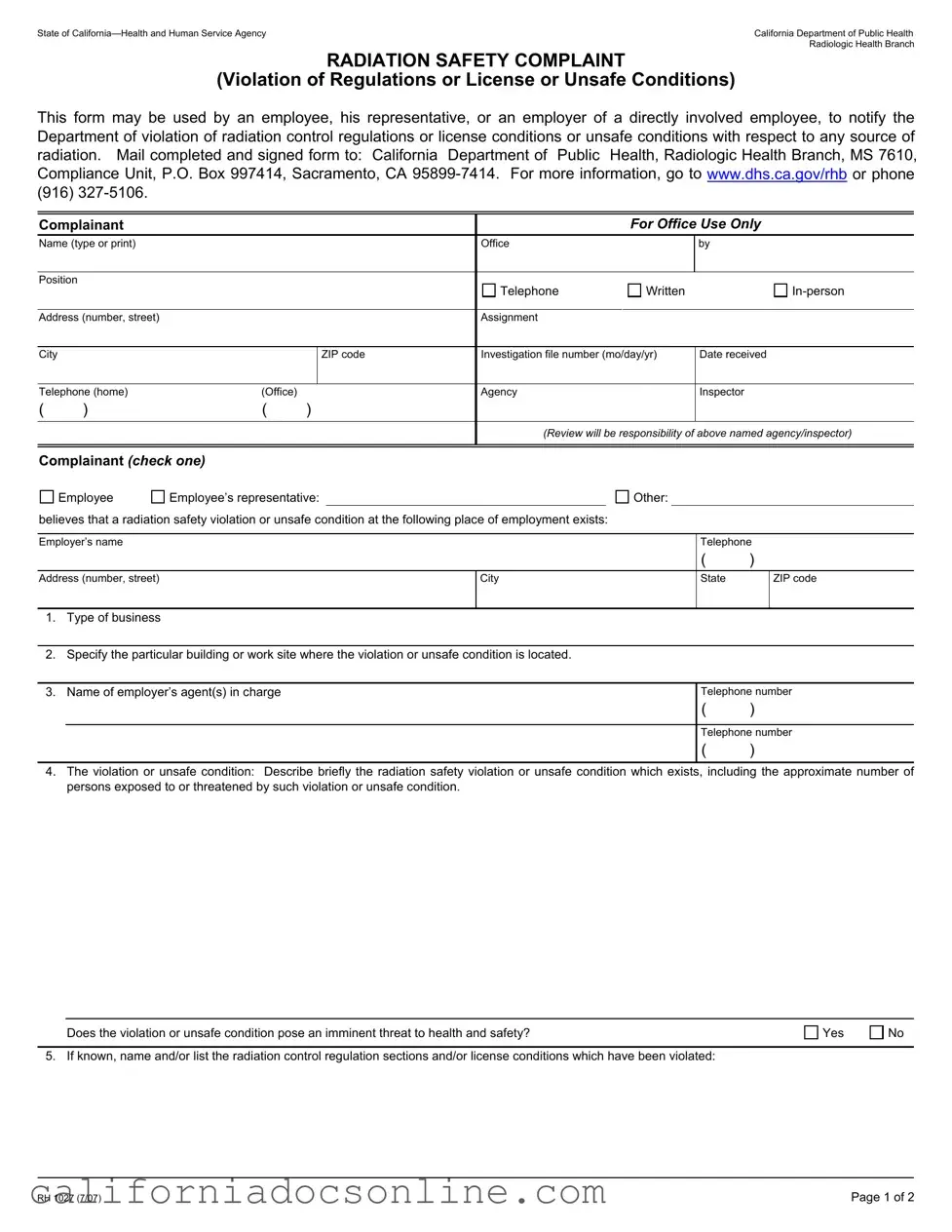 Fill Your California Rh 1027 Form