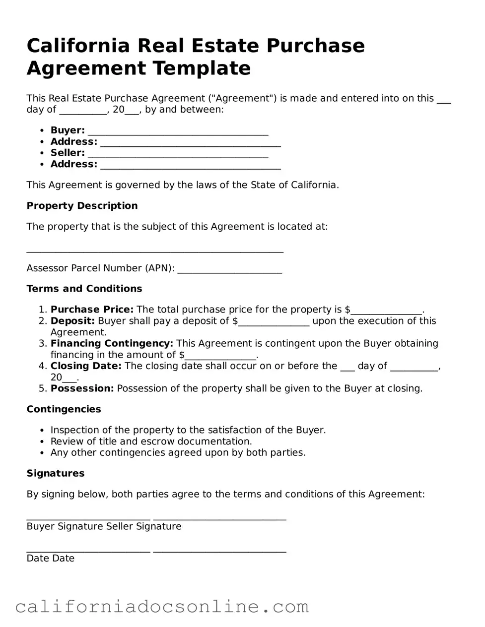 Official California Real Estate Purchase Agreement Document