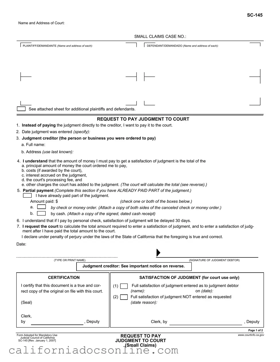 Fill Your California Sc 145 Form