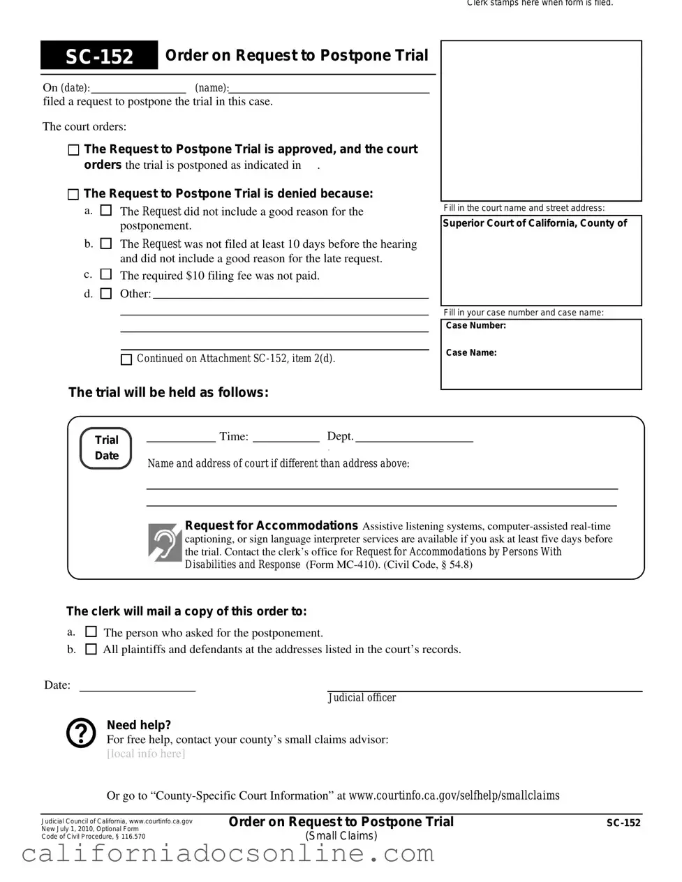 Fill Your California Sc 152 Form
