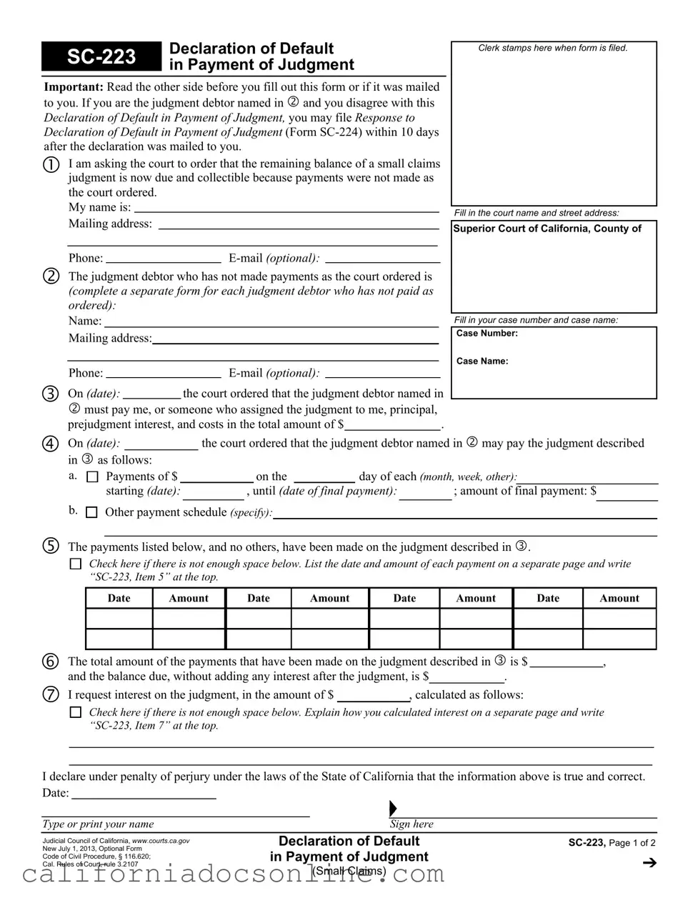 Fill Your California Sc 223 Form