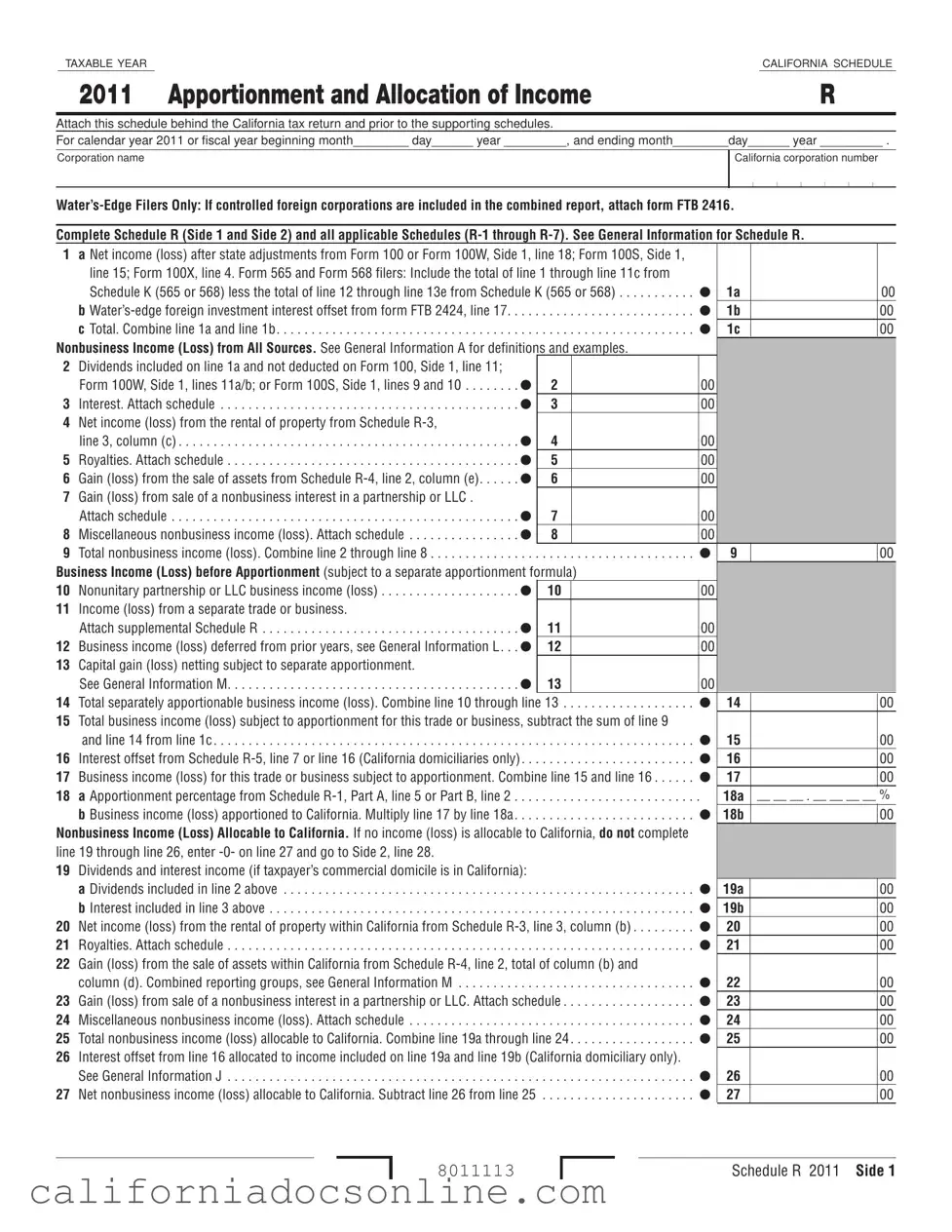 Fill Your California Schedule R Form