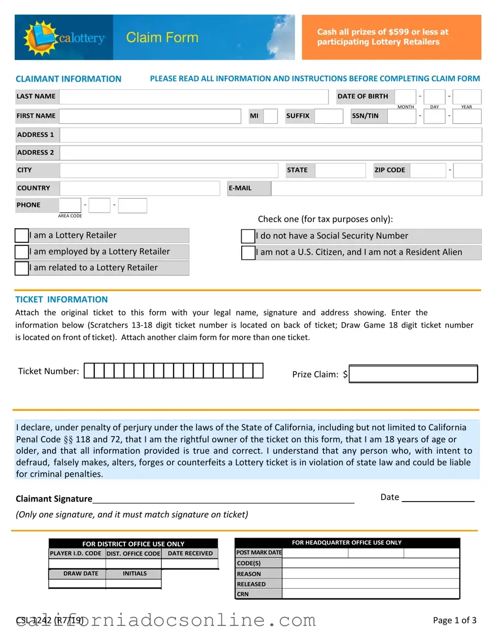Fill Your California Scratchers Form