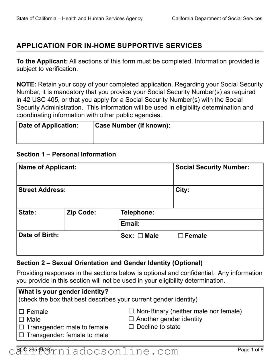 Fill Your California Soc 295 Form