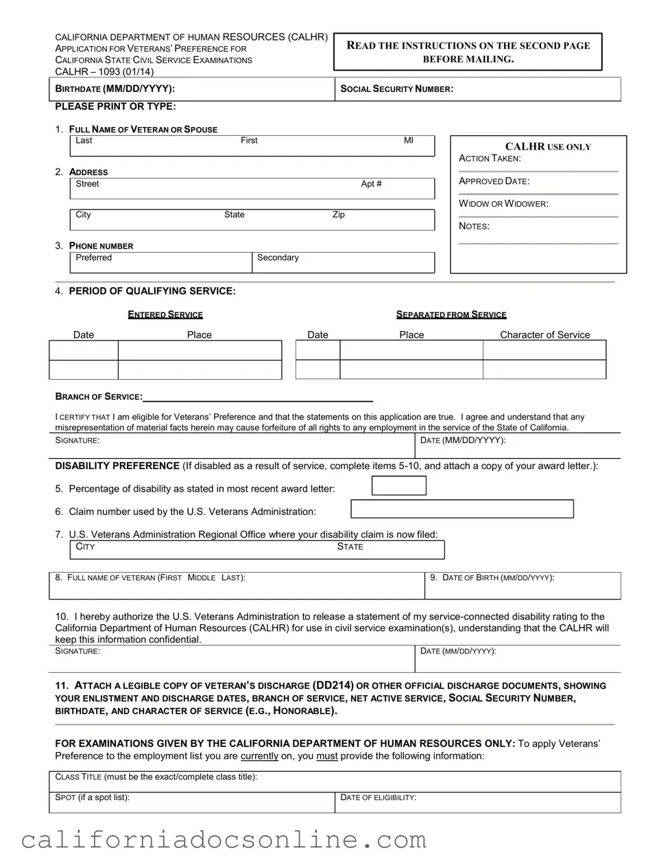 Fill Your California Spb 1093 Form