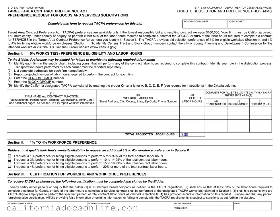 Fill Your California Std 830 Form