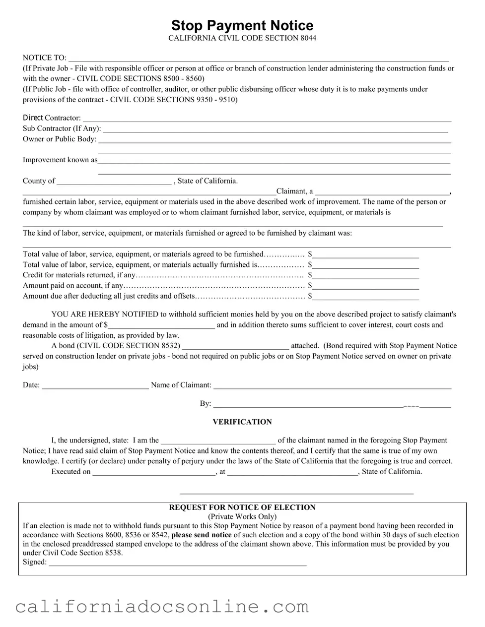 Fill Your California Stop Payment Form