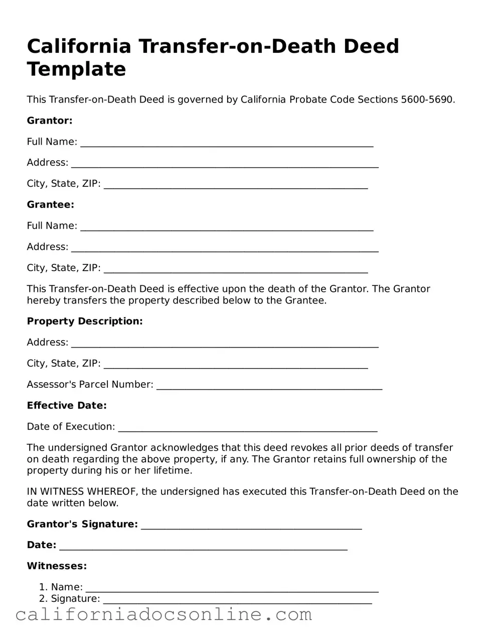 Official California Transfer-on-Death Deed Document